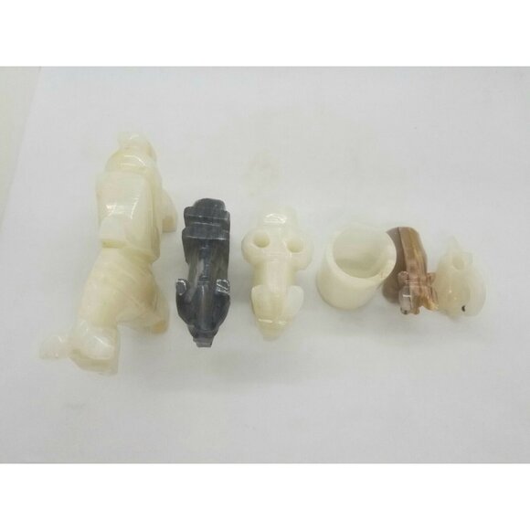 Marble Alabaster Stone Animal Lot Bull Donkeys Swan Toothpick Holder 6 Pcs - Picture 5 of 5